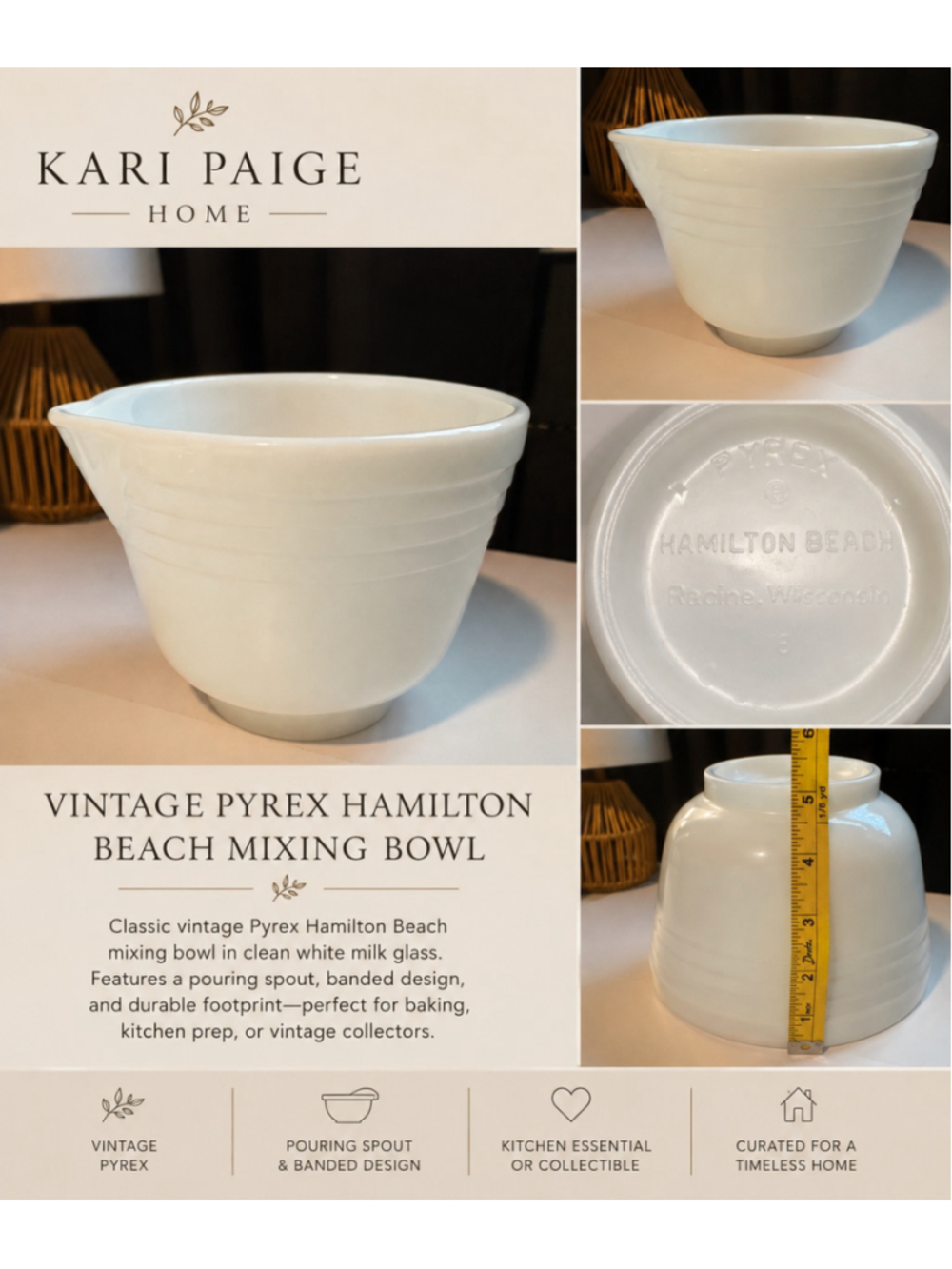 Vintage Pyrex Hamilton Beach White Milk Glass Mixing Bowl